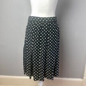 Barry Bricken Silk Polka Dot Skirt Navy Cream Pleated Knee Length Size 12 Preppy